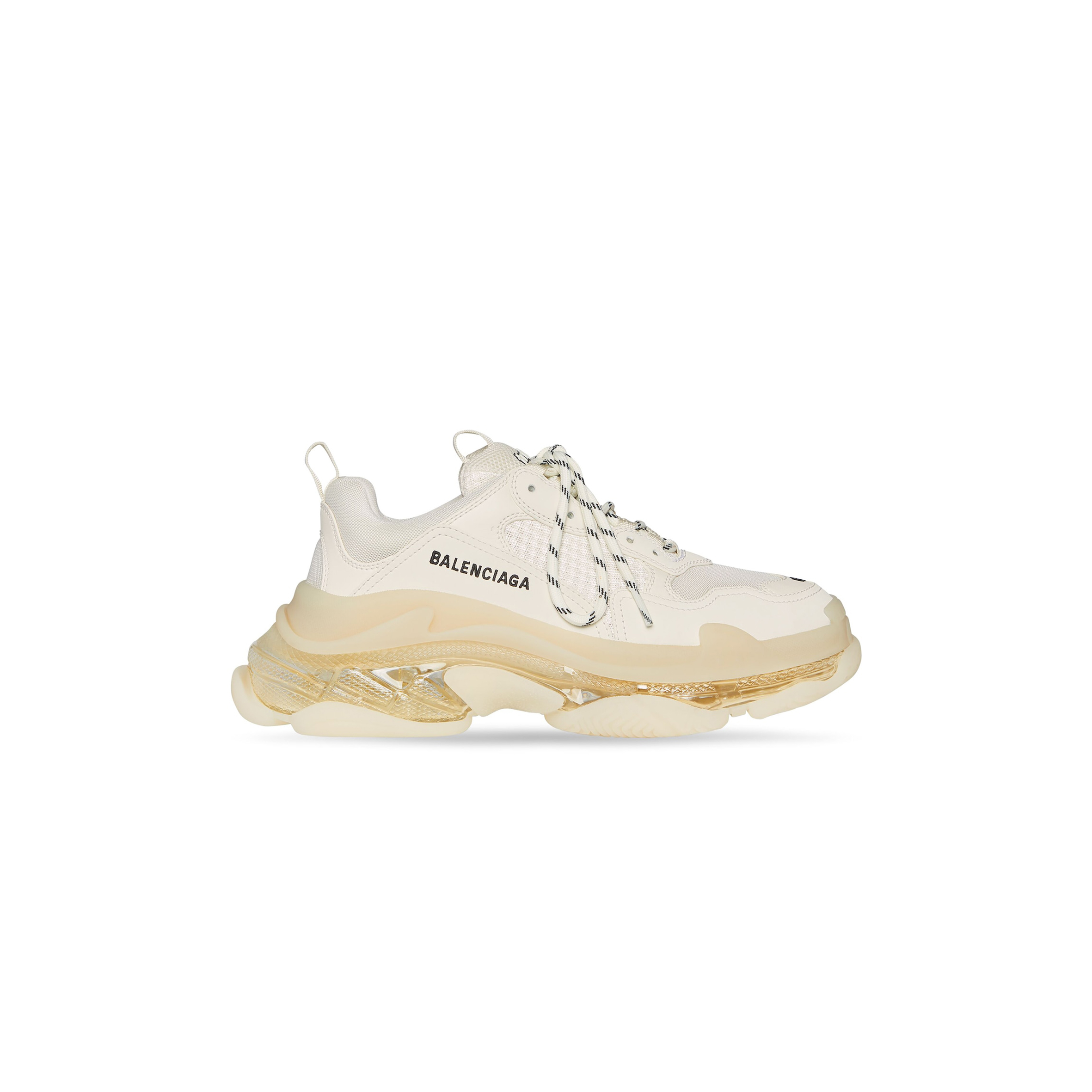 BALENCIAGA WOMEN'S TRIPLE S CLEAR SOLE SNEAKER IN BEIGE 544351W2GA19100 BALENCIAGA WOMEN'S TRIPLE S CLEAR SOLE SNEAKER IN BEIGE 544351W2GA19100